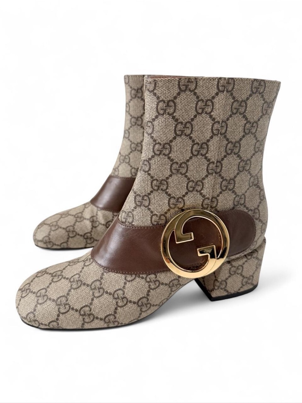 GUCCI | Blondie GG Supreme Canvas Interlocking G Ankle Boots Brown Beige EU 37.5